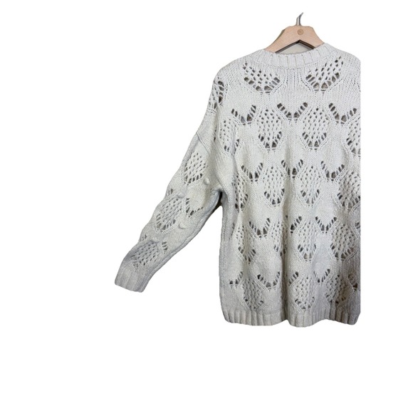American Eagle Cream Chunky Open Knit Sweater XS Pullover Soft Cozy Wool Blend - Picture 10 of 12